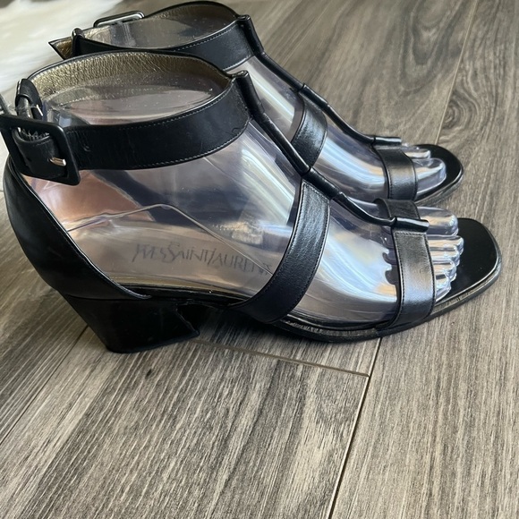 Yves Saint Laurent Italy YSL Black leather Strappy Sandals vintage block heel 7 - Picture 7 of 14